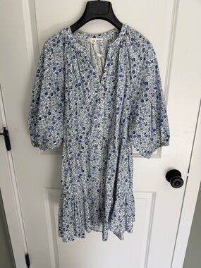 Apiece Apart Sea Printed Floral Tiered Dress in Blue and White